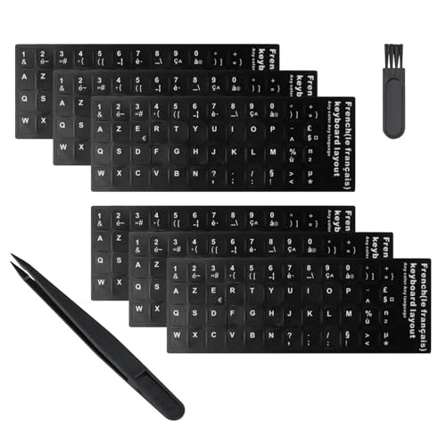 Autocollants Clavier Français - 6 Pièces Noir Stickers Remplacement Lettres