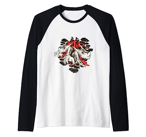 Caligrafía de Dragón Estilo de Pintura Japón Anime Camiseta Camiseta Manga Raglan