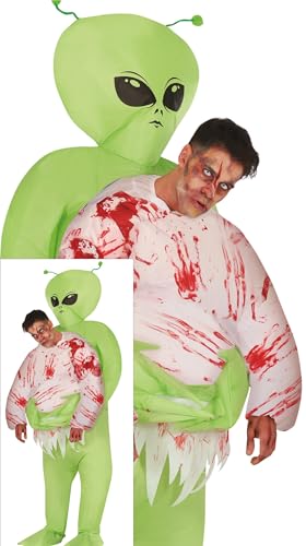 Costume d'Halloween pour homme adulte avec déguisement gonflable d'extraterrestre vert