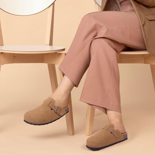 Image of ODOLY Genuine Suede Clogs for Women Men Soft Cork Footbed Leather Mules Comfort Potato Shoes with Arch Support