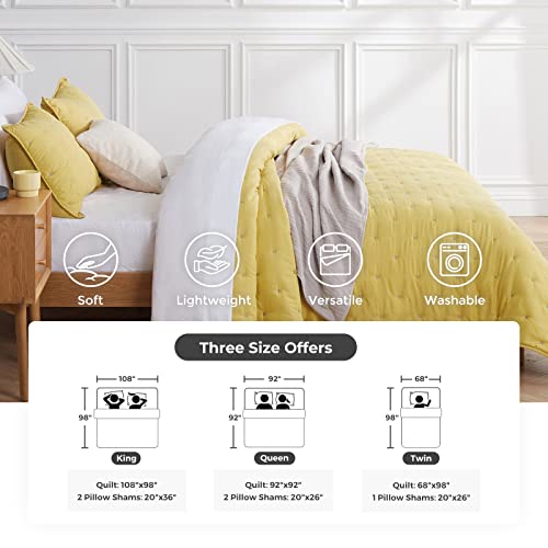Veeyoo Yellow Queen Quilt Set - 100% Handmade Warm Quilt Bedspread, Soft Lighweight Coverlet For All Seasons (Yellow, 1 Quilt 2 Shams) #TOP5