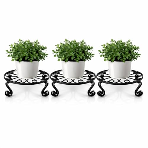 Image of Kundi Iron Plant Stand | Rust-Proof Flower Pot Holder for Indoor & Outdoor Use | Strong Metal Gamla Stand (Set of 3 Black)