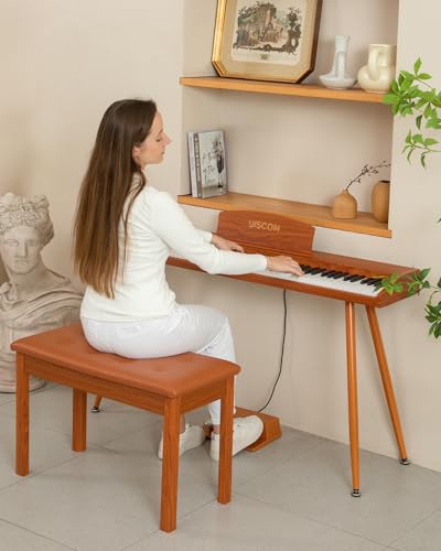 UISCOM Duet Piano Bench with Padded Cushion and Storage - Solid Wood Keyboard Bench Bookcase Stool Chair Seat Vanity Stool Tufted Wooden Piano Seat, Comfortable Sponges Pad,Brown - Thumbnail 2