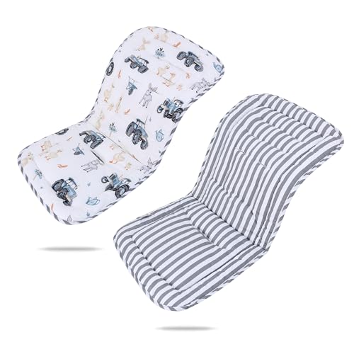 Baby Pushchair Seat Liners Pram Liner Universal Fit for Most Pushchairs 100% Cotton Double-Sided Baby Stroller Cushion Pad Stroller Seat Cover for Toddler Infant 1 Pack 78x34cm(Truck+Gray Stripes)