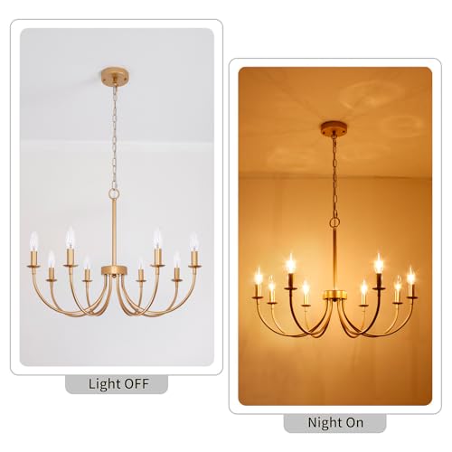 Farmhouse Chandelier for Dining Room, 8-Light 26" Rose Gold Dining Room Light Fixture, Rustic Candle Chandeliers Vintage Modern Chandeliers for Living Room Bedroom Kitchen