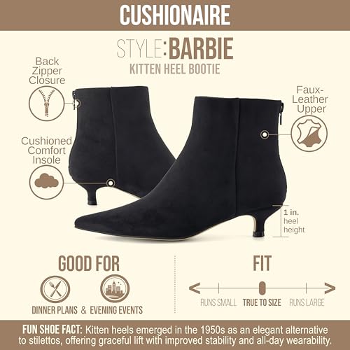 Image of CUSHIONAIRE Women's Barbi Pointed Toe Kitten Heel Bootie - Soft Vegan Leather, Memory Foam, Wide Widths, and Back Zipper