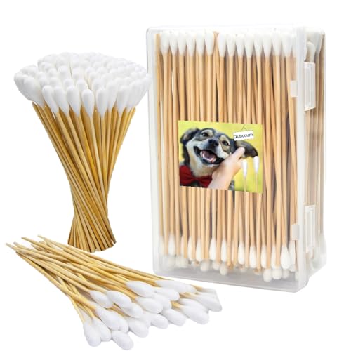 Image of Large Cotton Swabs in Storage Box, 6 Inch Dog Ear Swabs with Bamboo Handle for Dogs - Soft Cotton Tips, Gentle and Lint-Free, Specially Designed for Dog,Large Area Cleaning Solution (200)