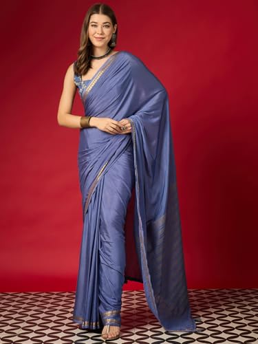 Image of AKHILAM Women's Mysore Silk Ethnic Motif Printed Saree With Unstitched Blouse Piece