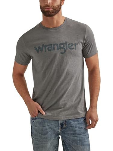 Wrangler Men's Western Crew Neck Short Sleeve Tee Shirt, Graphite Heather, Large