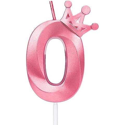 Leezmark Pink Glitter Happy Birthday Cake Candles Number Candles Number 0 Candle Cake Topper Decoration for Party Kids Adults (Pink, 0) Cover