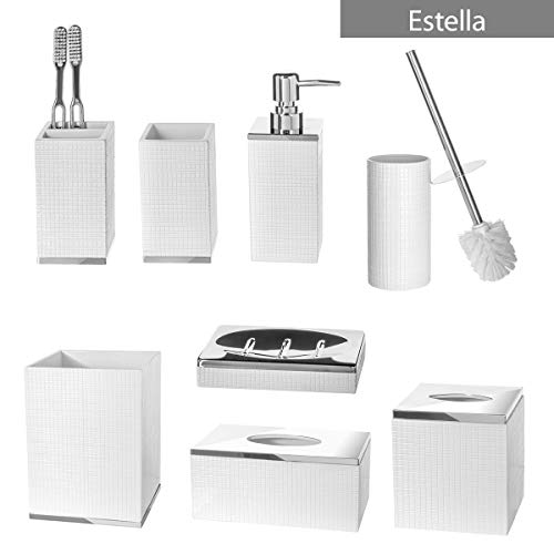 Creative Scents White Bathroom Accessories Set - 4 Piece Bathroom Set With Silver Base - Decorative Bathroom Accessory Set Includes: Soap Dispenser, Toothbrush Holder, Soap Dish And Tumbler (Estella) #TOP5