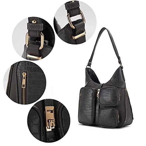 Image of MKF Collection Shoulder Bag for Women, Handbag Purse Top-Handle Hobo Bag Crocodile-embossed Vegan Leather Purse