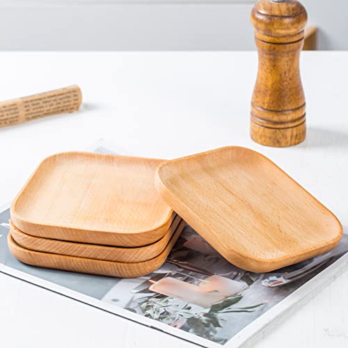 Wooden Plate, Square Wooden Plate，4-Piece Food Wooden Plate, Handmade From Hardwood, Multifunctional Tableware, Used For Dinner, Lunch, And Breakfast, As Aplate Plate And Tray.mini Dessert Plates #TOP3