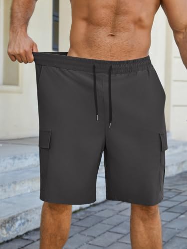 Image of Hardaddy Men's Casual Stretch Cargo Shorts Classic Drawstring Elastic Waist Relaxed Fit Work Short with 5 Pockets