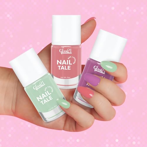 Image of Glam21 Nail Tale- Nail Lacquer|Set of 3|Multicolor|Quick Drying Nail Polish| Glossy Gel Finish Nail Kit | Highly Pigmented & Long Lasting | Chip Resistance|9ml Each|Shade-07