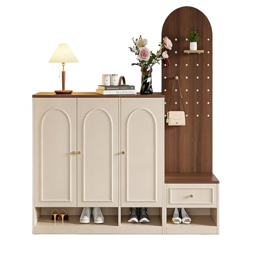 PreuepltrMa Perchero de pie Madera, Perchero con Estante para Zapatos, Banco Zapatero, Estilo Moderno Entrada Recibidor, para Ropa, Sombrero, Bolsa(Length:156cm)