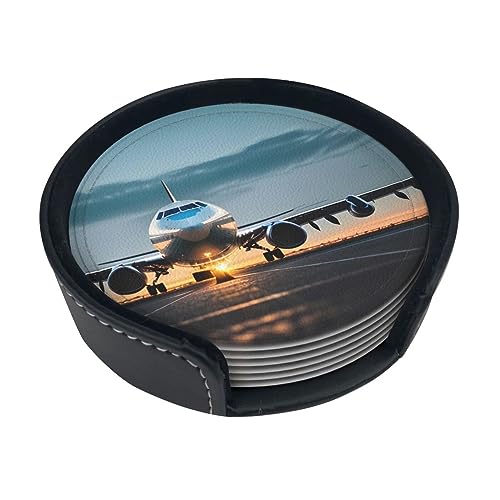 Dessous de verre avion lot de 6 en polyuréthane imprimé pour boissons