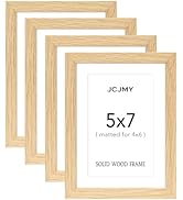 JCJMY 5x7 Picture Frame, Solid Wood Frame Set of 4, Display 4x6 with Mat or 5 x 7 without Mat, Wo...