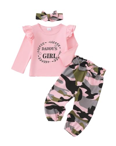 Image of Newborn Baby Girl Clothes Letter Print Long Sleeve Bodysuit Ruffle Floral Pants with Headband 3Pcs Infant Girl Outfits Set