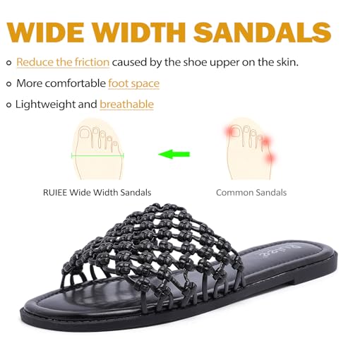Image of Ruiee Wide Width Flat Sandals for Women. | Wide Width Sandals, X-Wide Feet Slides, Summer Braided Flat Slides, Versatile, Fashion Comfort