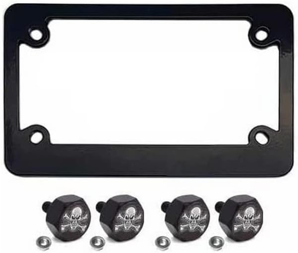 Metal Black Motorcycle License Plate Frame +Tag Fasteners Kit - Skull & Bones Style-9856-6851