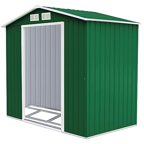 COSTWAY Casetta da Giardino 2,37㎡, Capanno da Esterno in Lamiera Zincata Resistente alle Intemperie con Base, Porte Scorrevoli, Maniglie, Sfoghi e Tettoia, 213 x 127 x 185 cm (Verde Scuro)