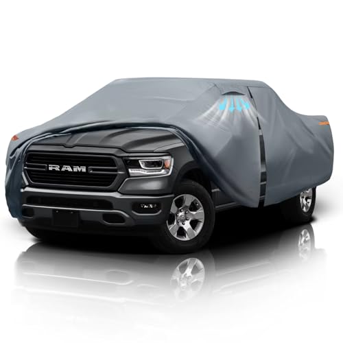 Dodge Ram 1500 Truck Cover Custom Fit 2009-2025 Crew Cab Short Bed(5.75') with Door Zipper, 10 Layer Outdoor Heavy Pickup Truck Cover Waterproof All Weather, Car Tarp for Wind Dust Sun etc Protection.