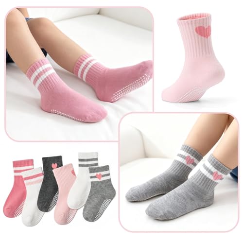 Image of Non-Slip Toddler Grip Crew Socks with Anti Skid Soles
