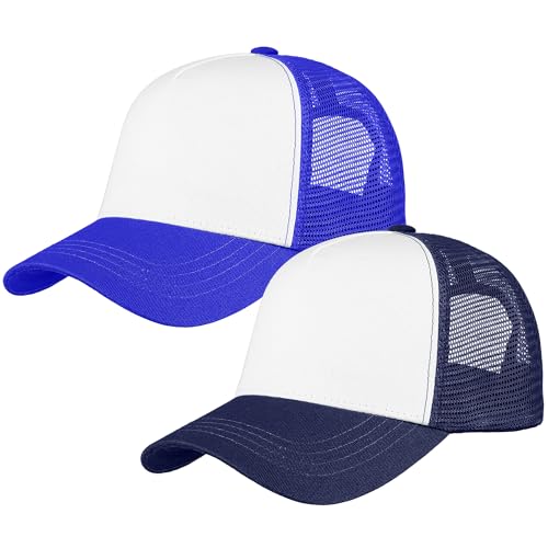 Image of Falari 5-Panel Mesh Baseball Cap, Trucker Hat, Structured Plain Design, Cotton, Adjustable Size
