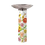 Studio M Art Pole Bird Bath, PVC Weather Resistant Pole with Stainless Steel Bowl 31.5 Inches Tall Outdoor Decoration for Gardens, Patios, Yards, Landscaping and Birding Accessories, Birds and Bees