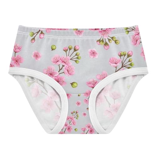 Pink Flowers Gray Cotton Toddler Underwear, Girls Underwear Cotton, 2T–8 Years