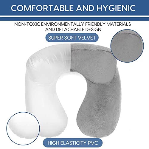 Hitszs Inflatable Travel Pillow For Airplane Inflatable Neck Pillow For Traveling With Soft Velvet Washable Cover For Sleeping, Airplane,Train, Car, Office, Contoured Eye Masks, Earplugs #TOP4
