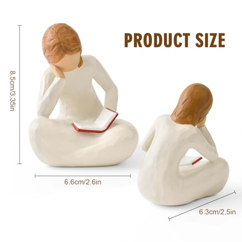 Cuayaes Book Lovers Gifts for Women, Bookshelf Decor Reading Thinker Statue - Image 3