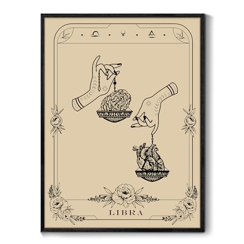 SERIMINO Witchy Framed Wall Art, Libra Tarot Canvas Prints Paintings, Horoscope Dark Academia Home Decor Aesthetic, 16x24inch Gothic Wall Decor for Room