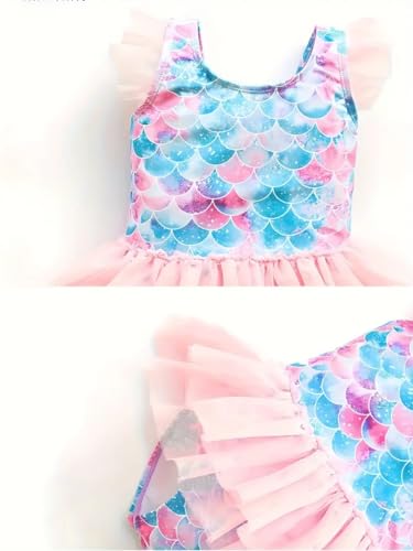 Image of Generic Enchanting Mermaid Fantasy: Girls' Stretchable Swimwear with Ruffle Accents, Plus Matching Headband & Hat Set