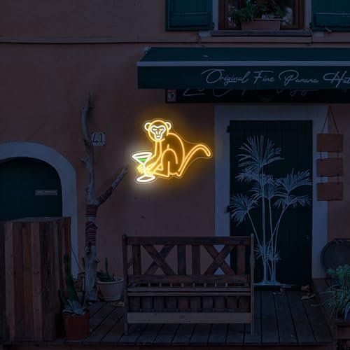 Image of Monkey Cocktail Neon Sign, Bar Light Up Signs 15.79x12.6inches, Dimmable USB Powered, Safe and Energy Saving LED Signs for Home Bar Bedroom Men Cave Birthday Party Decor