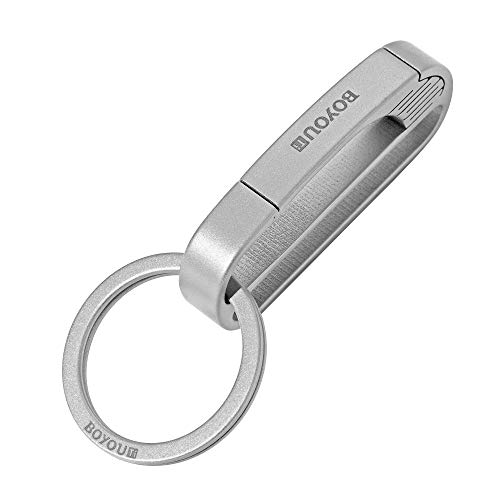 BOYOU Titanium Cool Keychain for Men Bottle Opener Anti-Lost Quick Release Titanium Carabiner