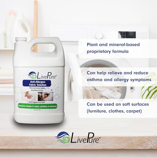 LivePure Anti-Allergen 128 OZ Fabric Spray for Household Surfaces. Plant-Based Allergy Spray for Dust Mites and Pet Dander. Fragrance Free