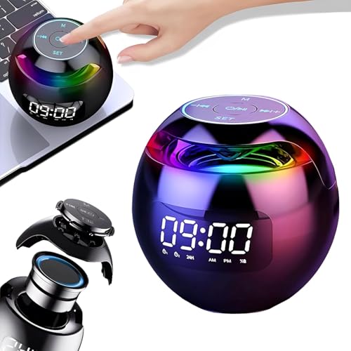 NKFOOPDU Wireless Bluetooth Speaker with Bedside Lamp,Digital Dual Alarm Clock,Portable Smart Night Light Bluetooth Speaker, RGB Colorful Table Lamp Bedside Radio Alarm Clock (Black)