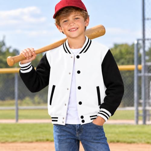 Image of Kids Baseball Jackets Boys Girls Fit Varsity Jacket Casual Lightweight Plain Button Cardigan School Coat
