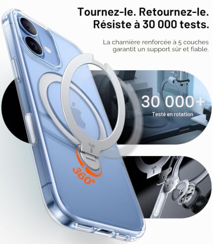 TORRAS Ostand Spin Coque iPhone 17, Support 360°, Transparent – vue 5