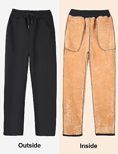 Voqeen Mujer Pantalones de chándal Forrados de Sherpa de Forro Polar Térmico Invierno Gruesos y Peludos Pantalones de Chándal Cálidos con Cordón y Bolsillos