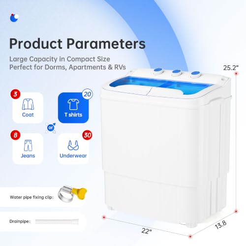Image of Portable Washing Machine With Top Drainage,18 lbs Capacity,Washer and Dryer Combo Machine for Homes & Apartments,Twin Tub Laundry Washer with Spin Cycle