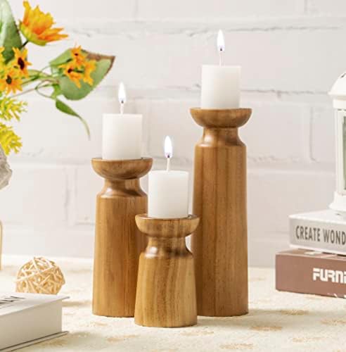 Wooden Candle Holder,Farmhouse Candle Holders Set of 3, Natural Pine Candle Holder, for Tea Lamp Candles,Prayer Candles,and Flameless Candles for Table Center Mantel Or Any Table Top Decoration.