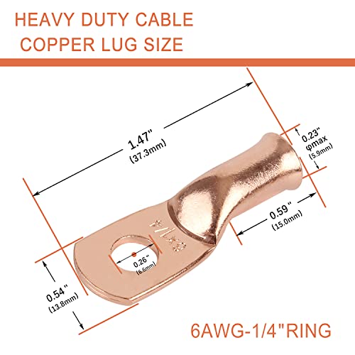 Riocan 10Pcs 6 Awg-1/4”(M6) Ring Terminals Battery Lugs 6 Gauge Battery Cable Ends Heavy Duty Wire Lugs Battery Cable Connector Copper Lugs Battery Terminal Connectors #TOP2