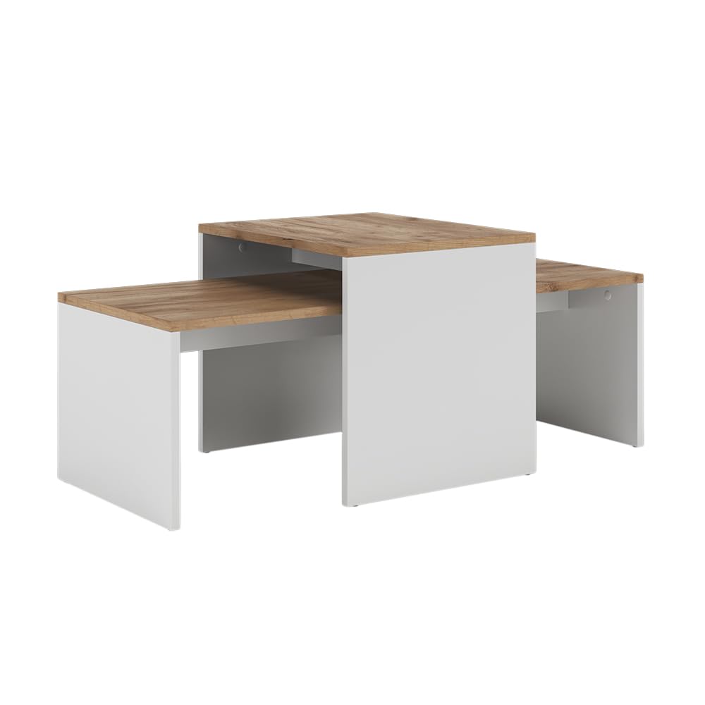 Vicco Set di tavolini da salotto Donat, Rovere bianco/dorato, 100 x 48 cm, 2 parti, per un utilizzo flessibile come tavoli singoli o combinati
