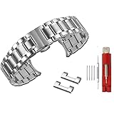 [まごころすとあ] 金属 時計バンド ステンレスベルト ウォッチベルト 交換ベルト 腕時計バンド 観音開き ワンプッシュ式 5連 平形 弓形 男女通用 調整工具付 防水 6色 (19mm, シルバー)