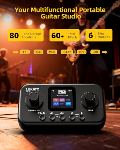 Image of LEKATO Desktop Multi Guitar Effects with 6 Modules, 80 Presets, 20 Amp Modeling & IR Loading, Guitar Effects Processor with Tuning & Bank Modes, OTG USB Audio Interface for Practice Recording
