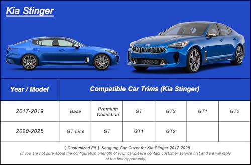 Image of Kaugung Car Cover Waterproof Custom Fit Kia Stinger(2017-2025), Full Exterior Cover for Automobiles Lightweight Resistant Outdoor Sun UV Rain Dust Snow Wind Protection.
