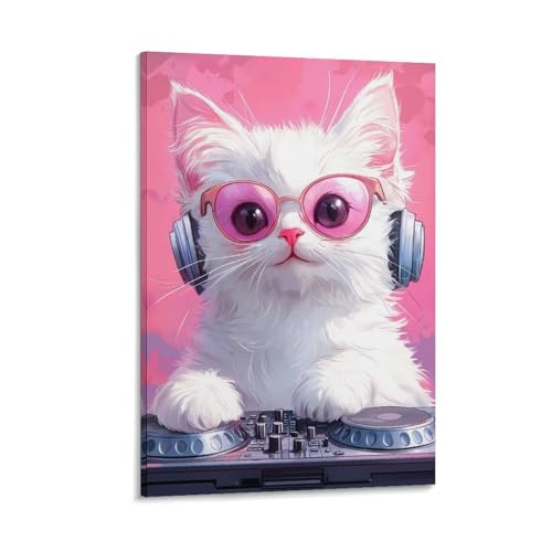 Toile chat DJ avec casque audio pour salon de mélomane - 4